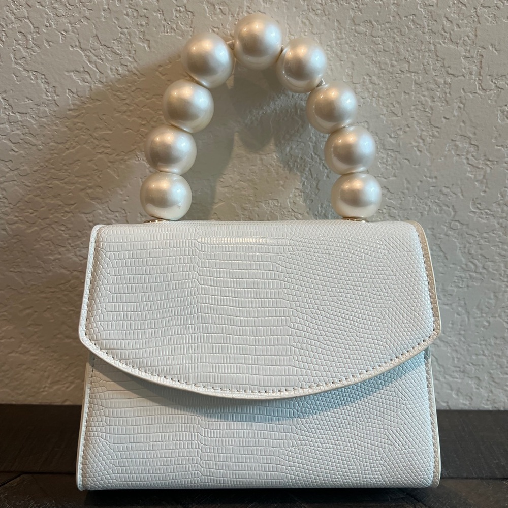 Olga Berg Peta Faux Pearl Top Handle Bag